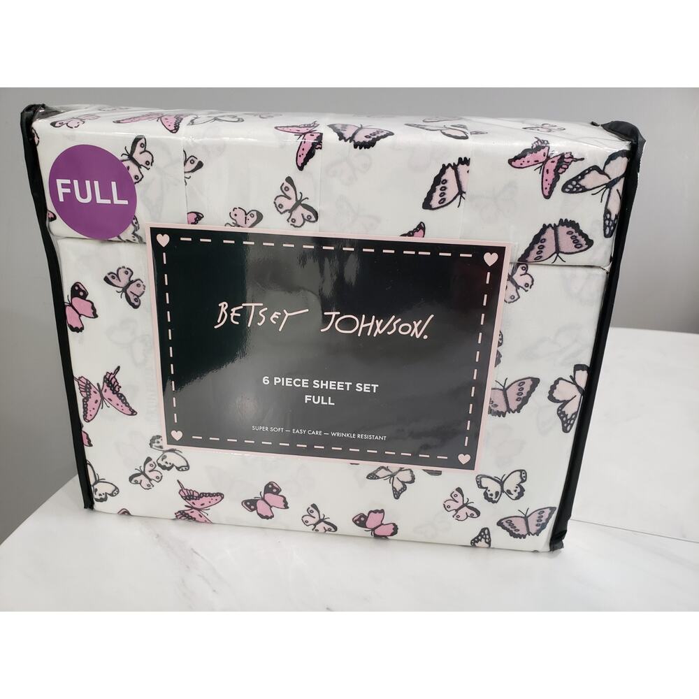 NEW 6 PIECE FULL SIZE SHEET SET Butterfly Pink 6 Pieceโ Flat Fitted Girl Bedroom
